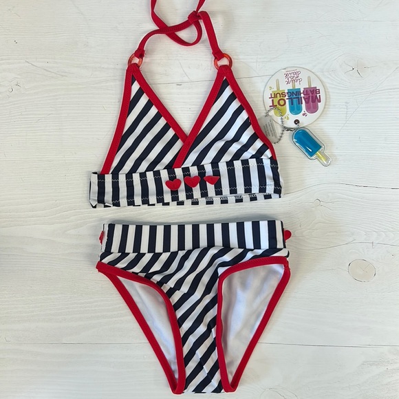 NWT deux par deux Stripe Navy/White Triangle Bikini - Picture 1 of 7